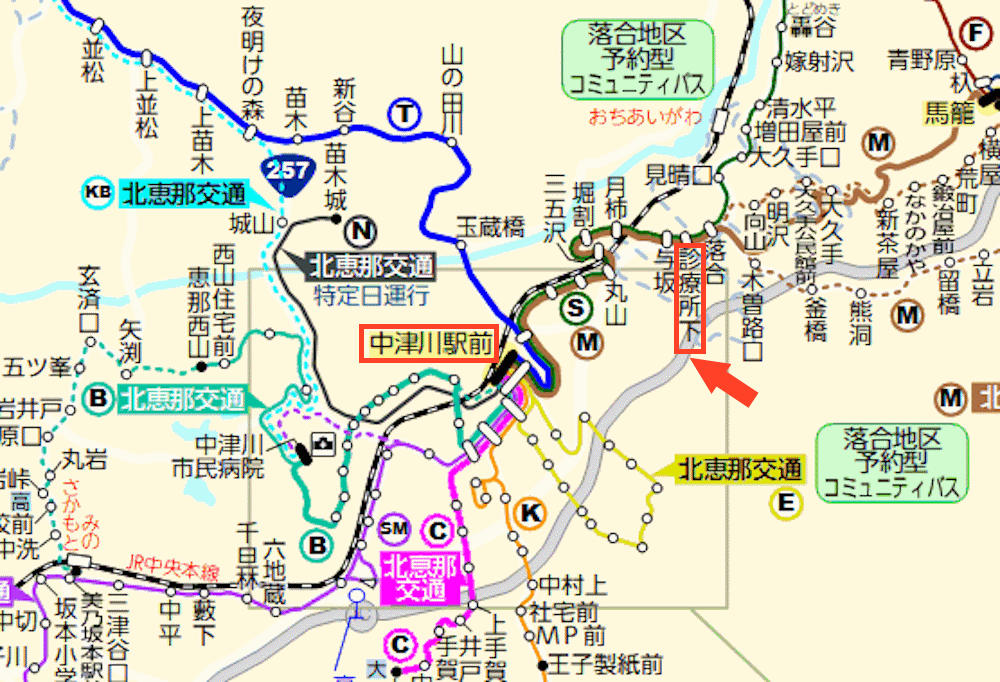 北恵那交通路線図　朝日醸造